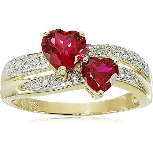 Created Ruby and Diamond Accents Double Heart Ring