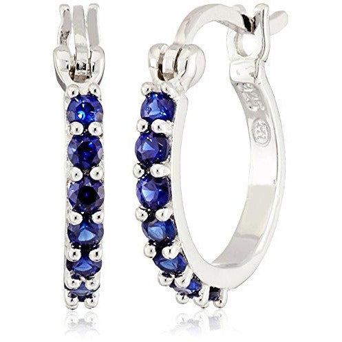 Sterling Silver Created Blue Sapphire Small Hoop Earrings