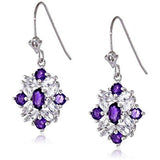 Sterling Silver Genuine Amethyst, White Topaz, and Diamond Accent Cluster Dangle Earrings