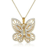 18k Yellow Gold Plated Sterling Silver Diamond Accent Butterfly Pendant Necklace, 18"