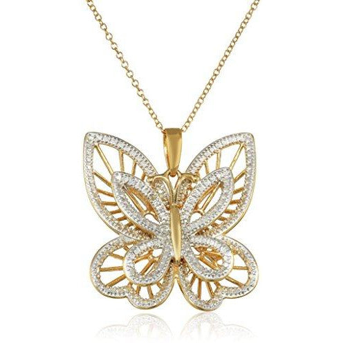 18k Yellow Gold Plated Sterling Silver Diamond Accent Butterfly Pendant Necklace, 18"