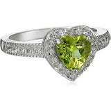 .925 Sterling Silver Peridot and Created White Topaz Halo Heart Pendant Necklace, Stud Earrings, and Size 7 Ring Set - August Birthstone