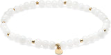 Genuine Moonstone with 18k Yellow Gold Plated Bronze Accents Beaded Stretch Bracelet, 6.5"
