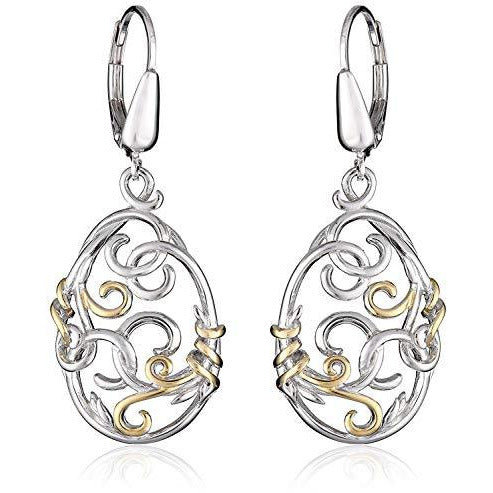 Two Tone Silver and Gold Filigree Drop Earrings