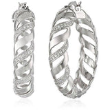 Sterling Silver Cubic Zirconia Twisted Hoop Earrings