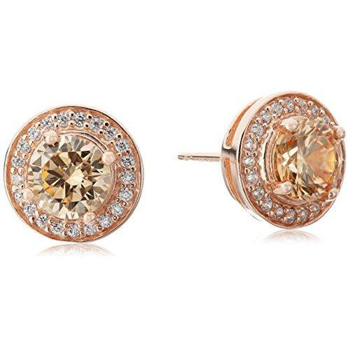 Champagne and White Cubic Zirconia Halo Stud Earrings