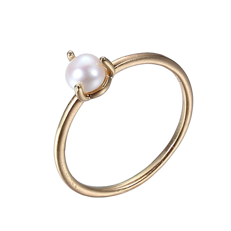 Myriad Fine Silver Plated Yellow Gold Genuine White Pearl, Size 7