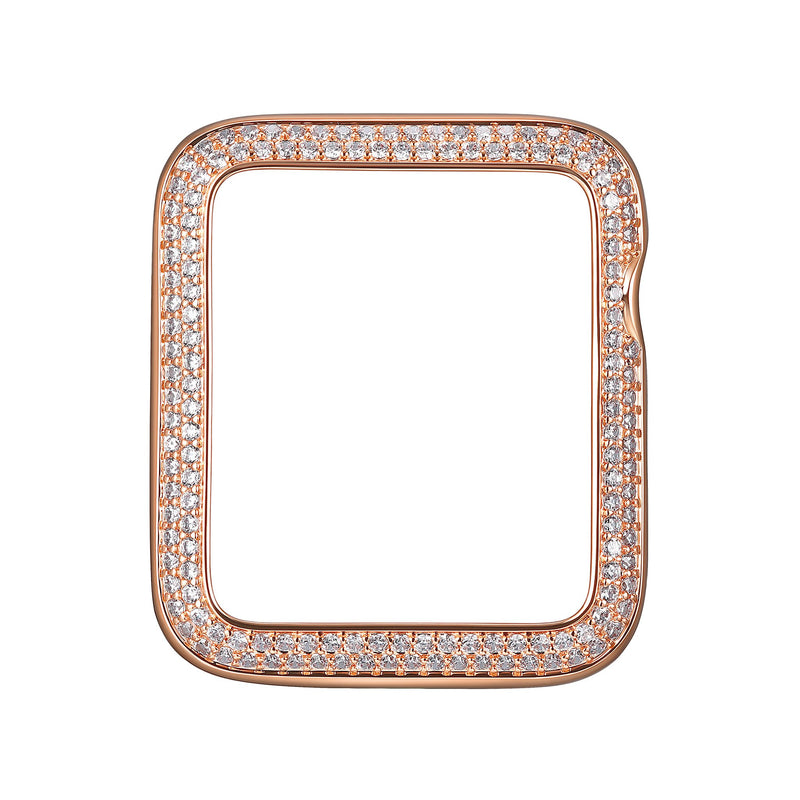 Face view Rose Gold Double Halo Apple Watch Case jewelry