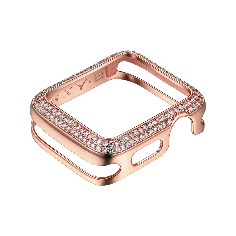 Front View Rose Gold Double Halo Apple Watch Case jewelry