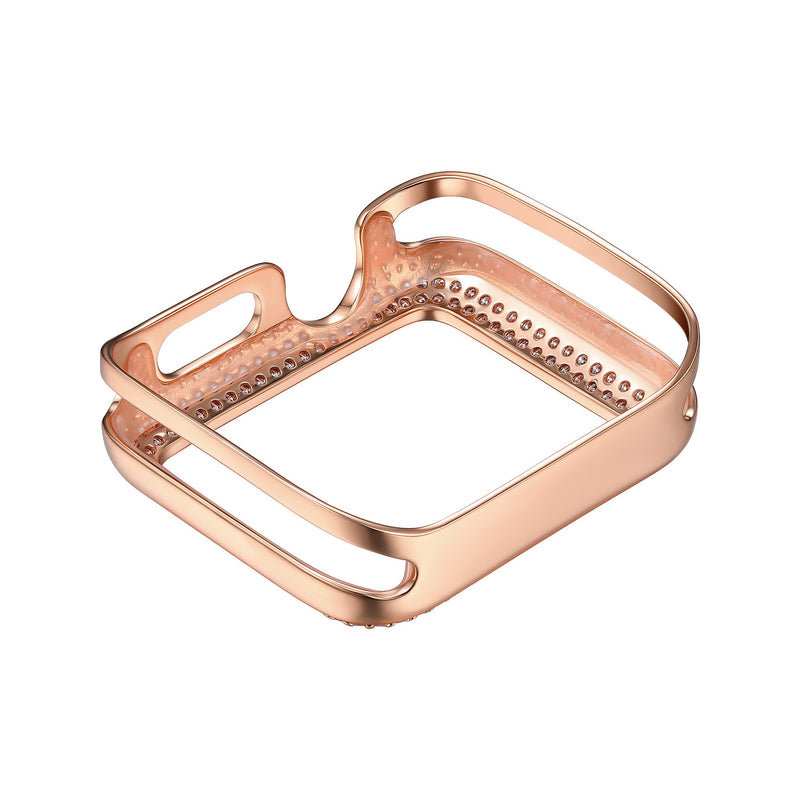 Rear View Rose Gold Double Halo Apple Watch Case jewelry