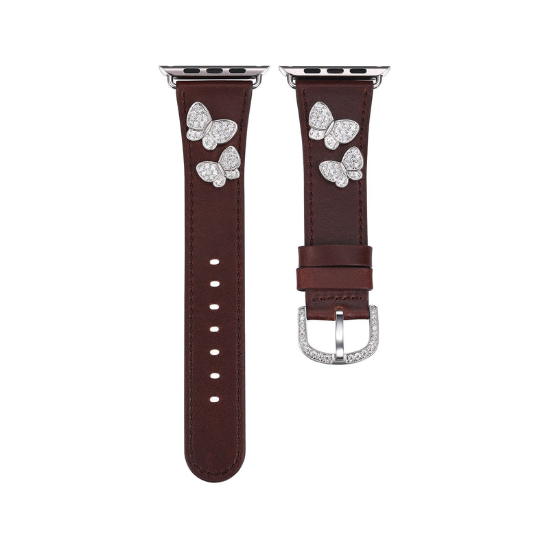 Butterfly Leather Apple Watch Strap - Brown Leather & Rhodium