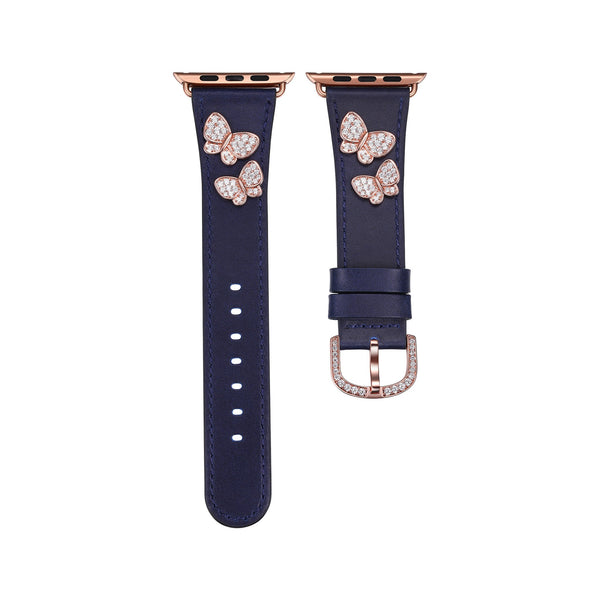 Butterfly Leather Apple Watch Strap - Navy Leather & Rose Gold