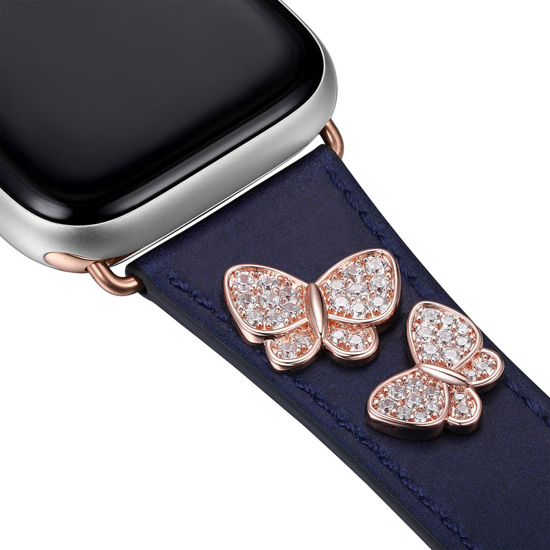 Butterfly Leather Apple Watch Strap - Navy Leather & Rose Gold