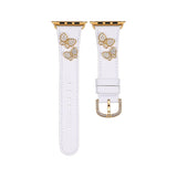 Butterfly Leather Apple Watch Strap - White Leather & Gold