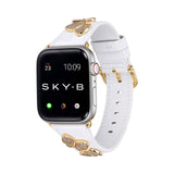 Butterfly Leather Apple Watch Strap - White Leather & Gold