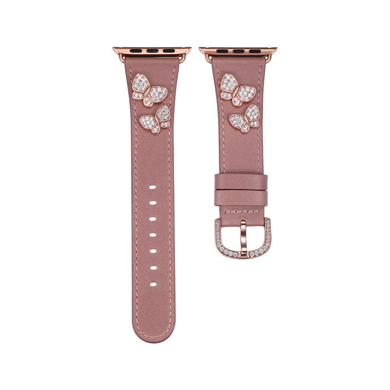 Butterfly Leather Apple Watch Strap - Peach Leather & Rose Gold
