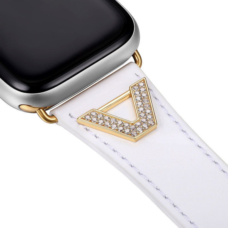 Chevron Leather Apple Watch Strap - White Leather & Gold