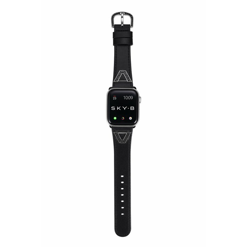 Chevron Leather Apple Watch Strap - Black Leather & Gunmetal