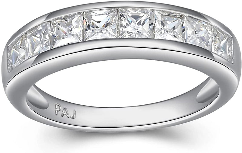Platinum-Plated .925 Sterling Silver Princess-Cut Cubic Zirconia Classic Channel Set Anniversary Band Ring