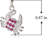 Sterling Silver Genuine Red Ruby Crab, Turtle, Cow and Machine Pave-Setting Clasp Drop Style Charm