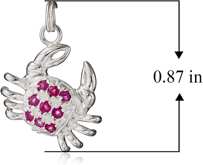Sterling Silver Genuine Red Ruby Crab, Turtle, Cow and Machine Pave-Setting Clasp Drop Style Charm