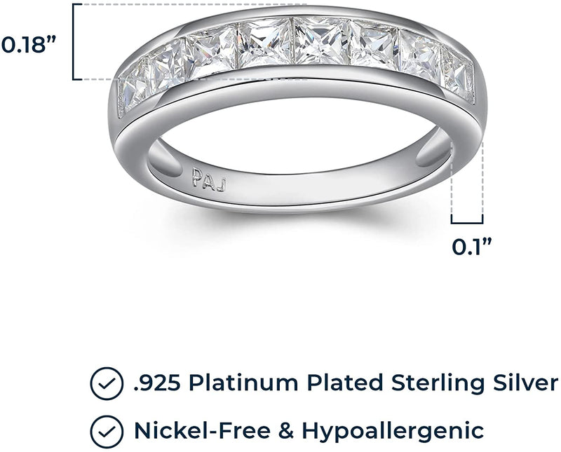 Platinum-Plated .925 Sterling Silver Princess-Cut Cubic Zirconia Classic Channel Set Anniversary Band Ring