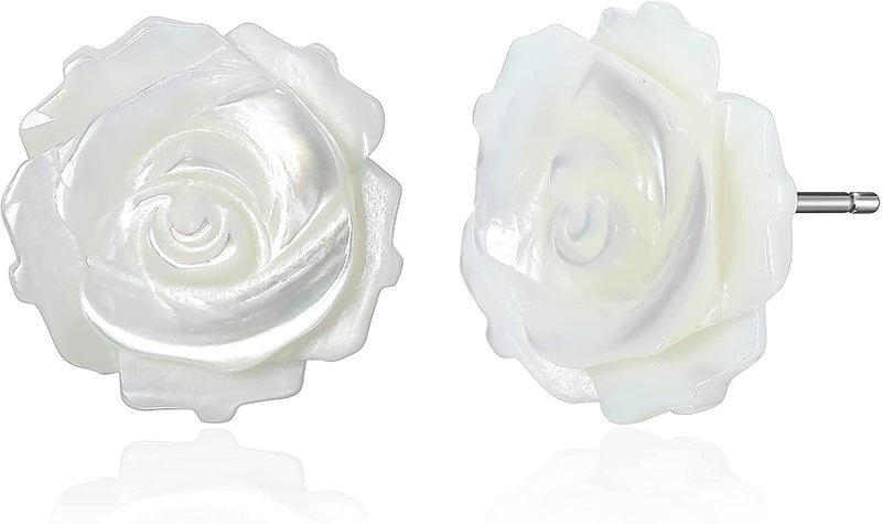 Mother of Pearl Rose Stud Earrings