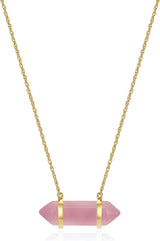 18K Yellow Gold-Plated .925 Sterling Silver Gemstone Crystal Horizontal Chakra Point Necklace - 16" + 2" Extender