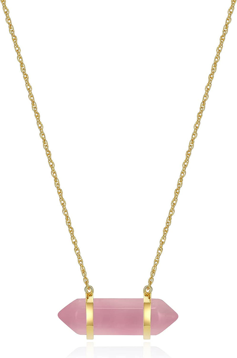 18K Yellow Gold-Plated .925 Sterling Silver Gemstone Crystal Horizontal Chakra Point Necklace - 16" + 2" Extender