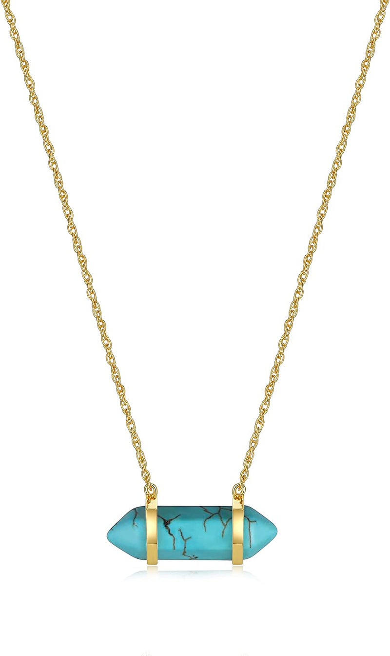 18K Yellow Gold-Plated .925 Sterling Silver Gemstone Crystal Horizontal Chakra Point Necklace - 16" + 2" Extender