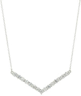 Rhodium Plated .925 Sterling Silver Cubic Zirconia Chevron Pointed V Bar Suspended Pendant Necklace, 16" + 2" Extender