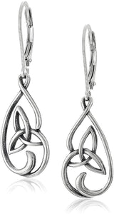 Sterling Silver Oxidized Celtic Knot Leverback Dangle Earrings