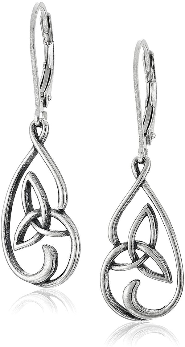 Sterling Silver Oxidized Celtic Knot Leverback Dangle Earrings