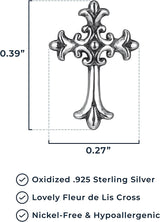 Sterling Silver Oxidized Celtic Cross Fleur de Lys Dangle or Stud Earrings