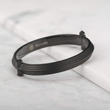 Room101 Stainless Steel with Black PVD 10mm Blade Striped Mens Bangle Bracelet, 8"