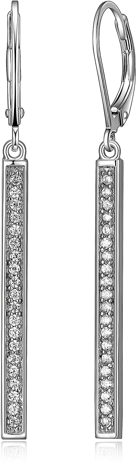 .925 Sterling Silver Cubic Zirconia Vertical Bar 1-3/4" Linear Dangle Earrings