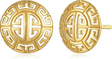 18k Yellow Gold Plated 925 Sterling Silver Round Greco Design Stud Earrings