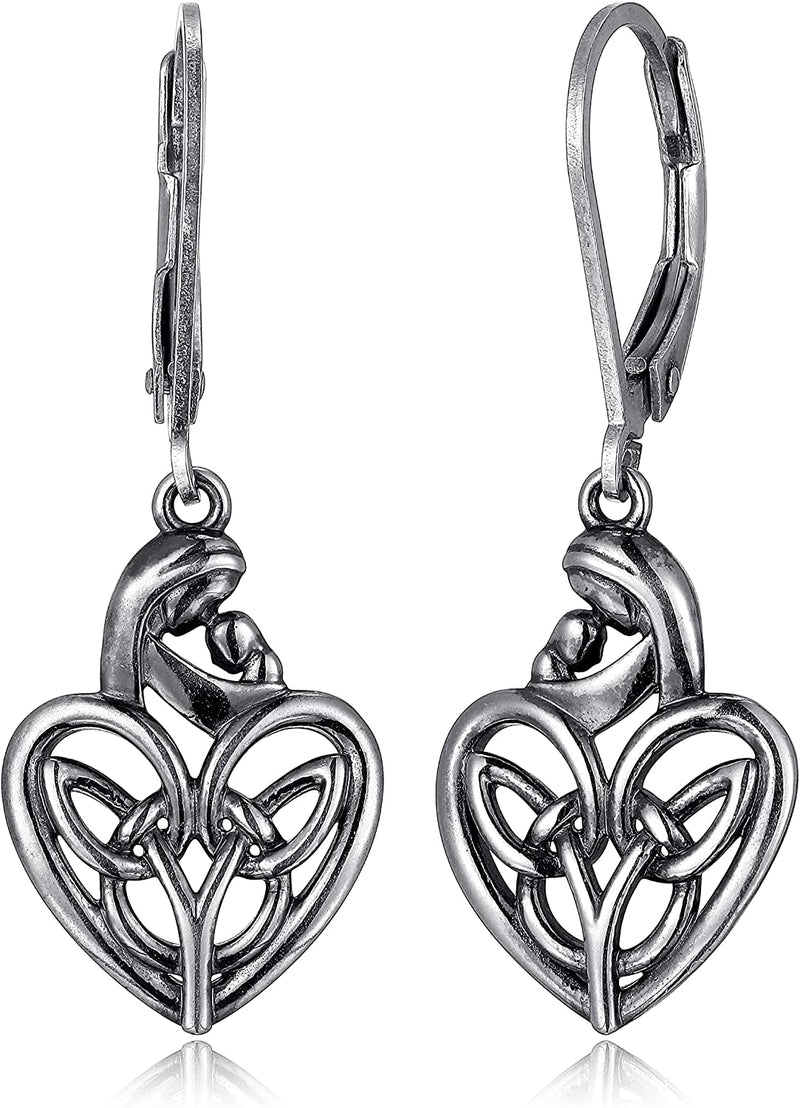Sterling Silver Oxidized Celtic Knot Leverback Dangle Earrings
