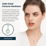 Sterling Silver Genuine Green Jade Good Fortune Pendant Necklace, 18"