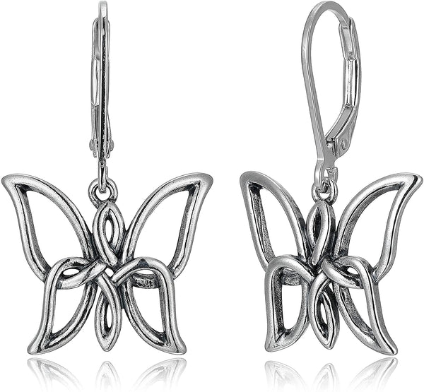 925 Sterling Silver Oxidized Celtic Knot Butterfly Earrings