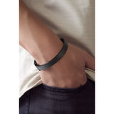 Room101 Stainless Steel with Black PVD 10mm Flat Striped Mens Bangle Bracelet, 8"