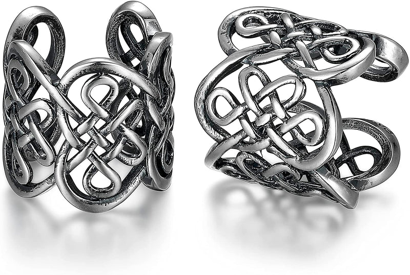 Celtic Heart Knot Ear Cuff Earrings For Women - Oxidized 925 Sterling Silver Ear Cuff