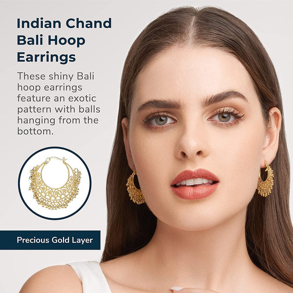 18k Yellow Gold Plated Bronze Indian Ethnic Chand Bali Hoop Earrings