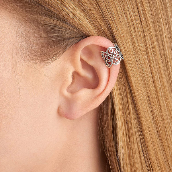 Celtic Heart Knot Ear Cuff Earrings For Women - Oxidized 925 Sterling Silver Ear Cuff