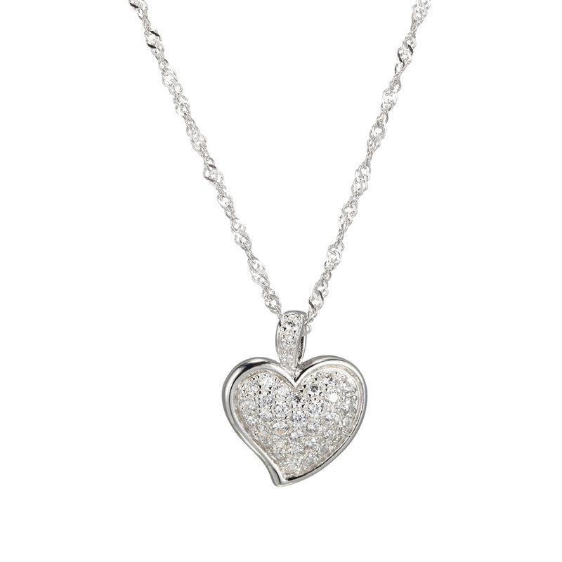 .925 Sterling Silver Cubic Zirconia Pavé Heart Pendant Necklace