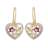 18k Yellow Gold Plated Sterling Silver Genuine Ruby and Diamond Accent Heart Dangle Earrings