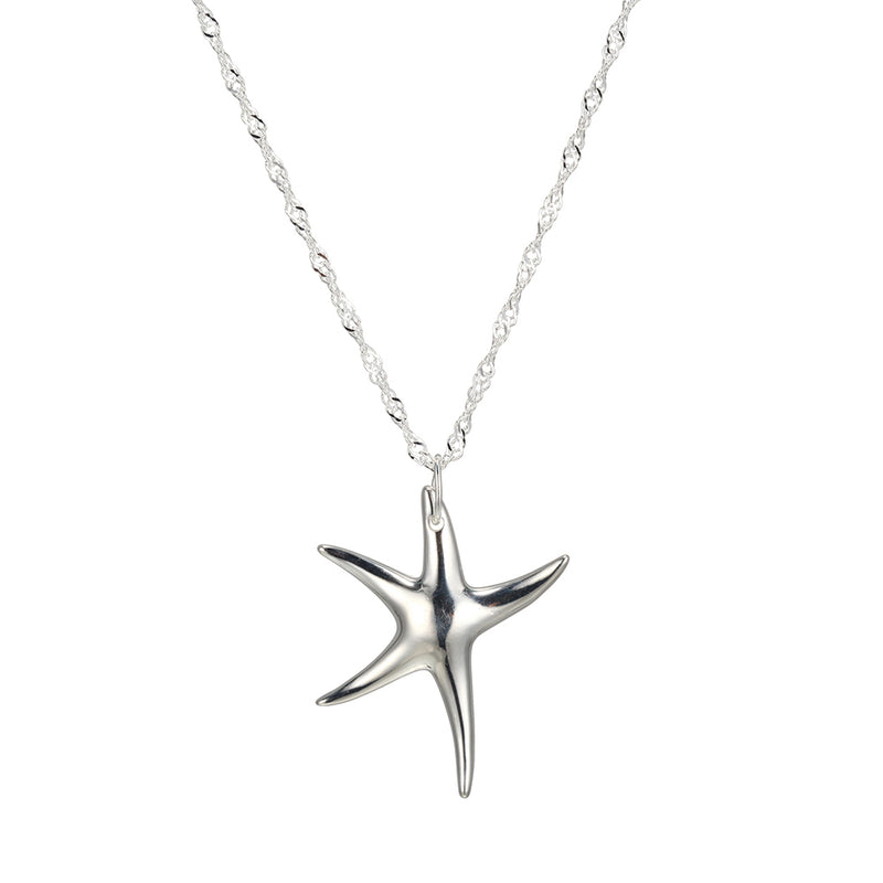 .925 Sterling Silver Starfish Pendant Necklace With 18" Cable Chain