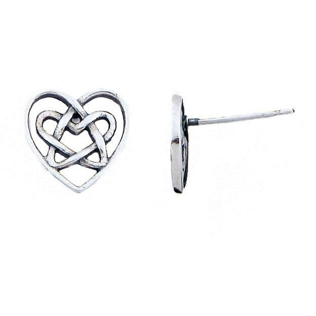 Oxidized .925 Sterling Silver Openwork Celtic Knot Heart Stud Earrings
