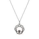 Oxidized Sterling Silver Claddagh Celtic Knot Pendant Necklace, 18"