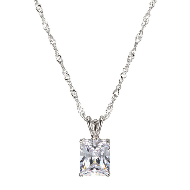 Platinum-Plated .925 Sterling Silver Emerald Cut 4 cttw 3/8” Cubic Zirconia Solitaire Pendant Necklace, 18"